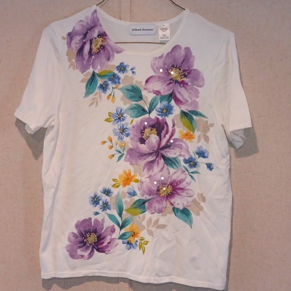 Alfred Dunner Women's Floral Embroidered Beaded Blouse Sz S - Picture 1 of 4